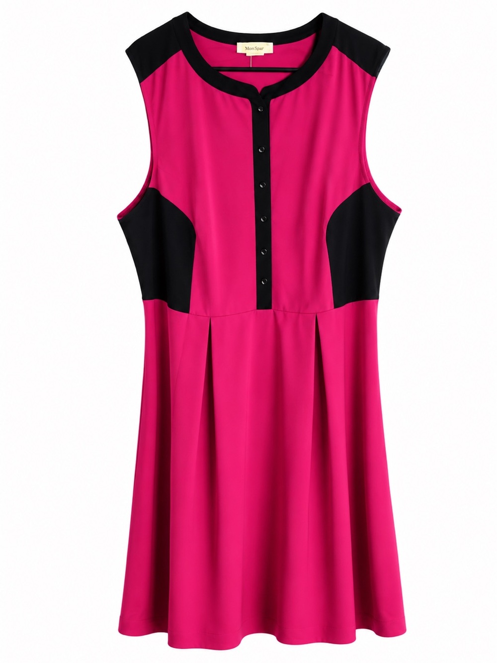 Sleeveless Magenta Midi Dress with Black Contrast Panels